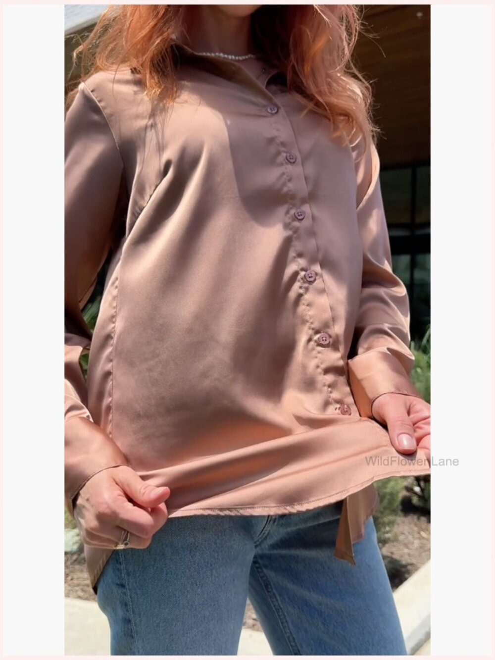 Silk Feel Satin Blouse Long Sleeve Button Down V-Neck Business Casual Top - Picture 6 of 6
